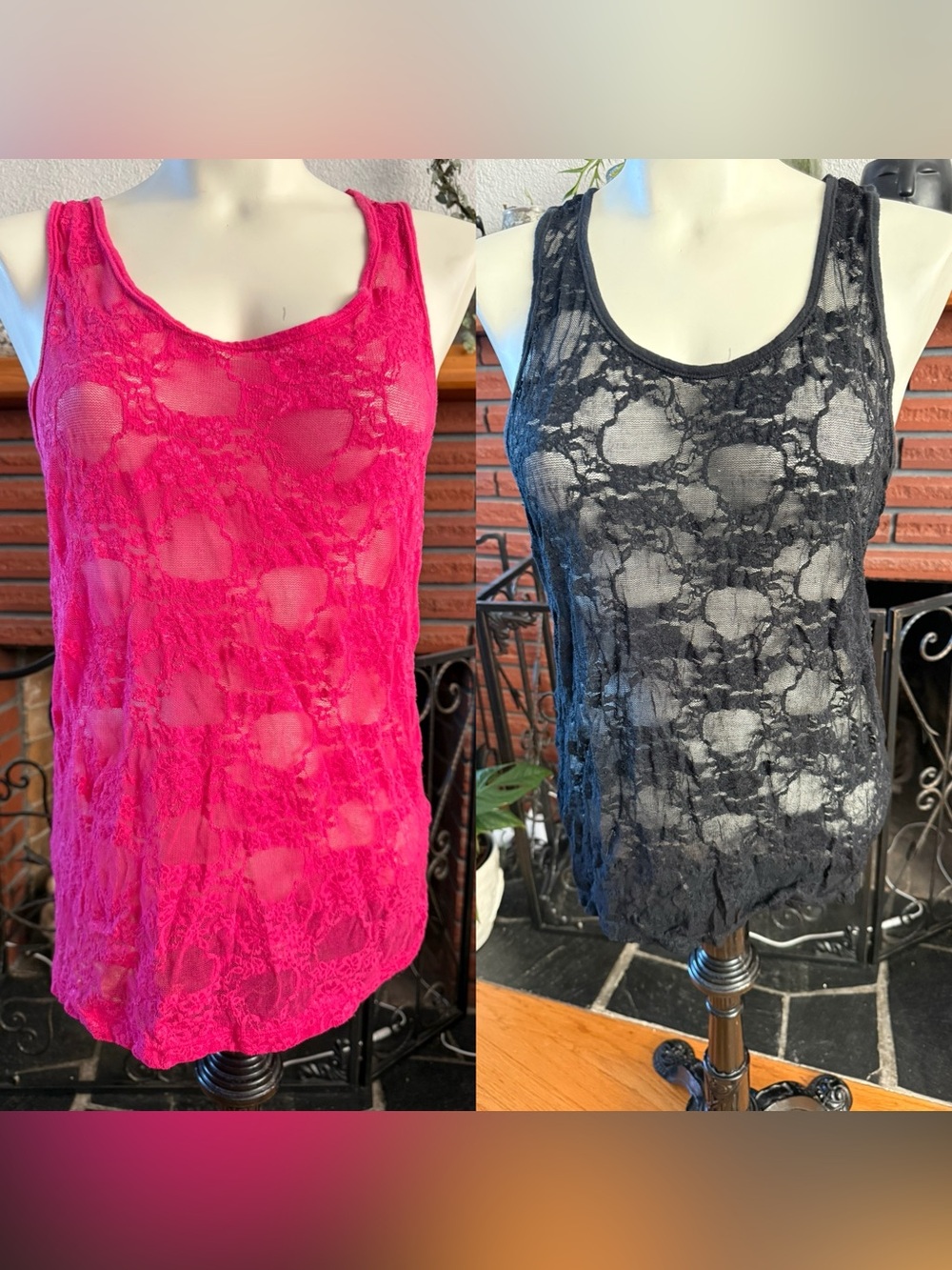 La SENZA Lace Scoop Tank - Hot Pink & Black 2 tank top bundle